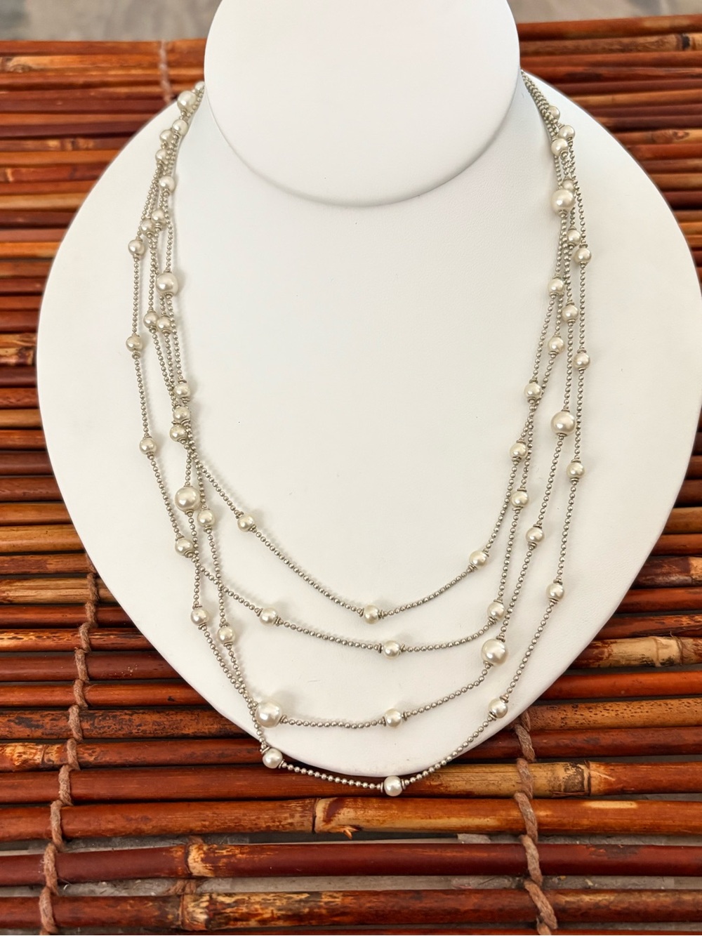 Premier Designs Silver Multi-Strand Faux Pearl Necklace 18”-21”
